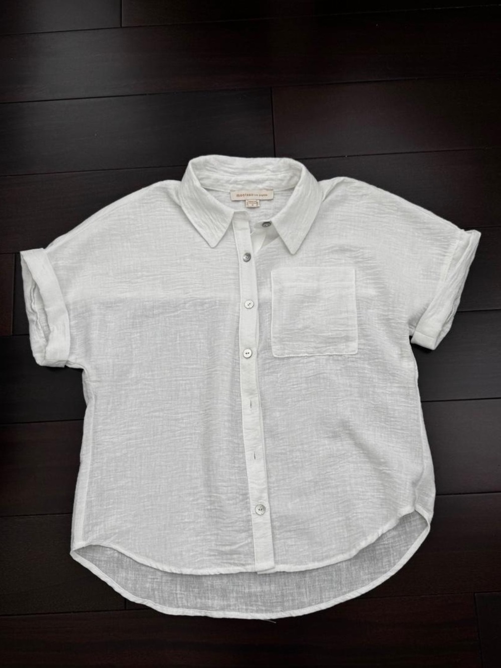 Monteau White Linen-Blend Button Up Top